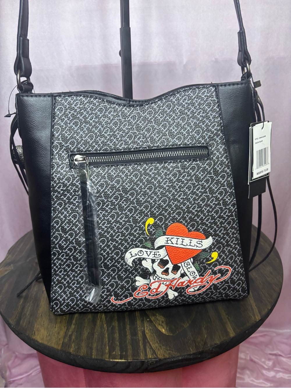 Ed Hardy Black Crossbody Bag with Red and Yellow Accent
